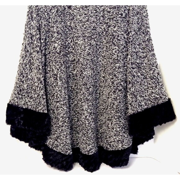 Penny Lane Faux Fur Sweater Cardigan Wn S/M Black White Langenlook Artisan Boho - Picture 9 of 12